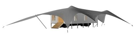 Fig. 03 Module TRESpuntoCERO opened whit the tensile structure.