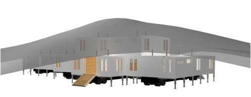 Fig. 04 Multiple Modules TRESpuntoCERO opened whit the tensile structure.