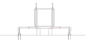 Fig. 06 Assembly of the lower telescopic system and at the bottom of the module which is attached to the ground with stakes passing through the bottom plates of the supports.