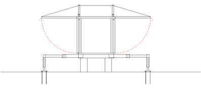 Fig. 07 The mobile roof is raised in this direction. At this moment, the upper posts are holding it to preventing falls.